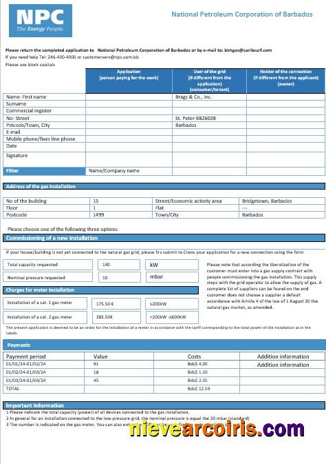 Barbados National Petroleum Corporation of Barbados gas business utility bill